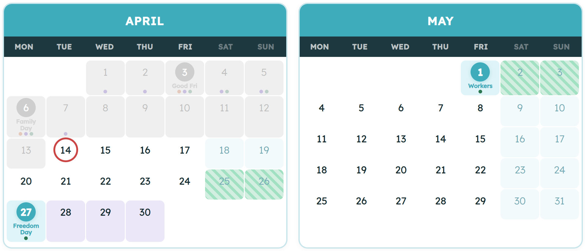 Public holiday calendar – Kanon- stay on the garden Route – Kanon Public holiday calendar - Kanon- stay on the garden Route - Kanon