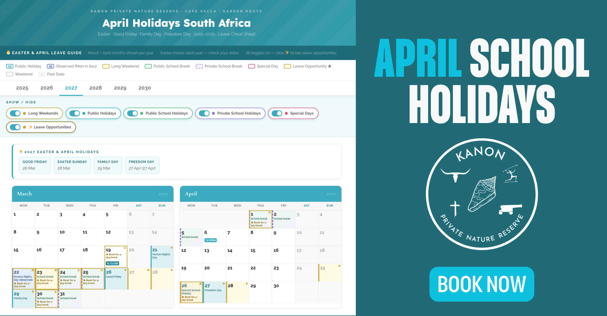 April Holidays south africa – places to stay on the garden route at Kanon